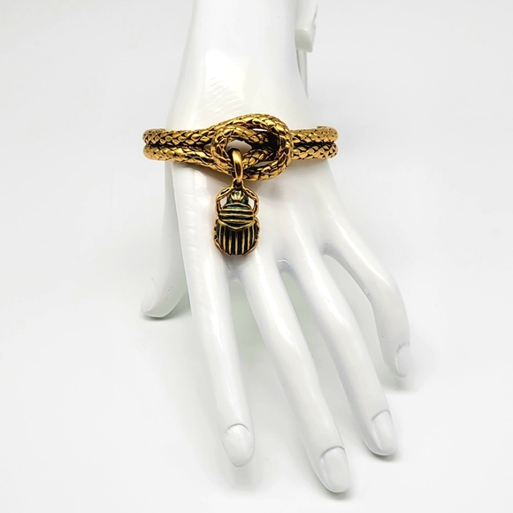 Roberto Cavalli AMAZING and RARE Gold Egyptian Scarab Charm Bangle Bracelet - Picture 5 of 15